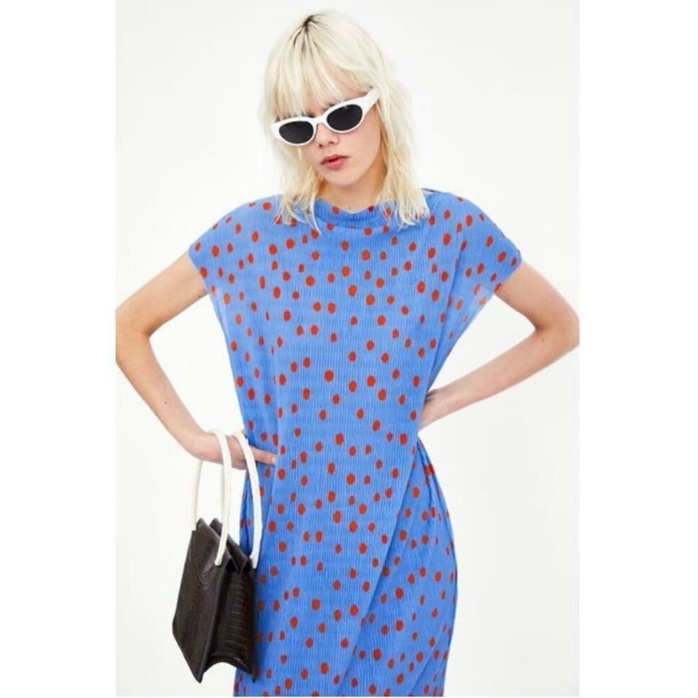 Blue Dress with Red Polka Dots